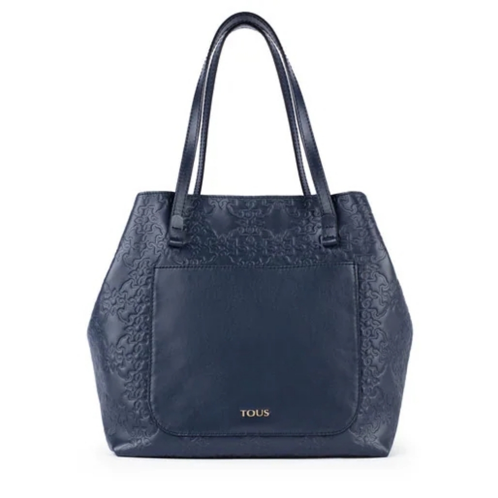 Tous Mossaic Collection Navy Blue Embossed Leather Foldable Shoulder Bag